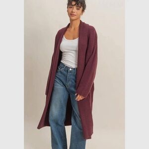 Double Zero Long Open-Front Cardigan in Wine